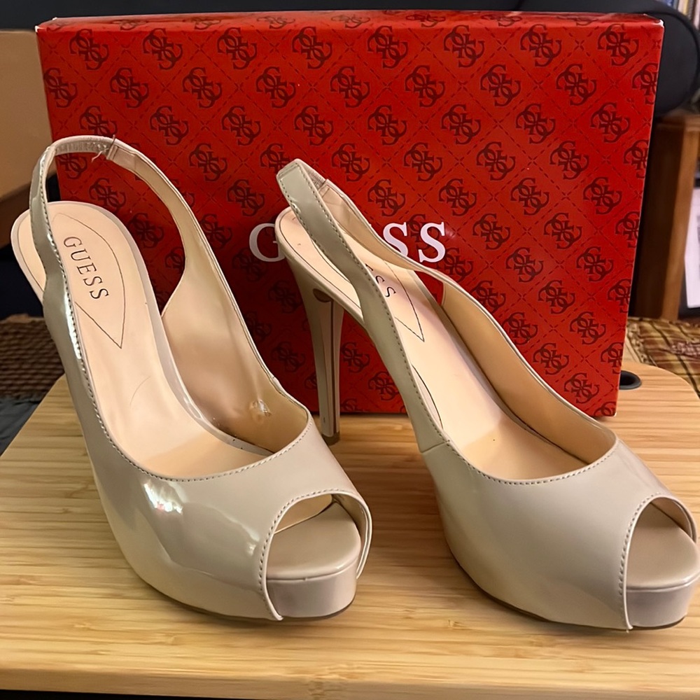 Guess peep toe, natural color heels, size 9.5
